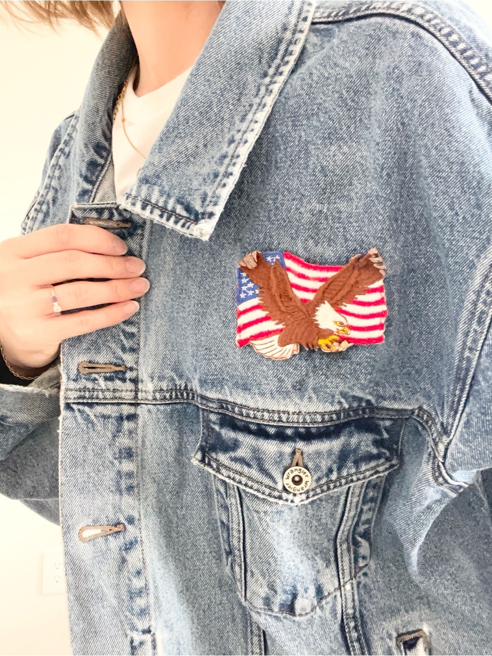 Vintage Wrangler Hero Distressed Blue Oversized Denim Jacket - Picture 5 of 9